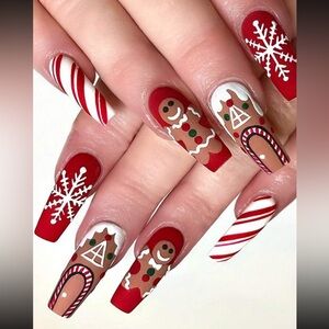 24PC Christmas Long Length Coffin Press-On Nails